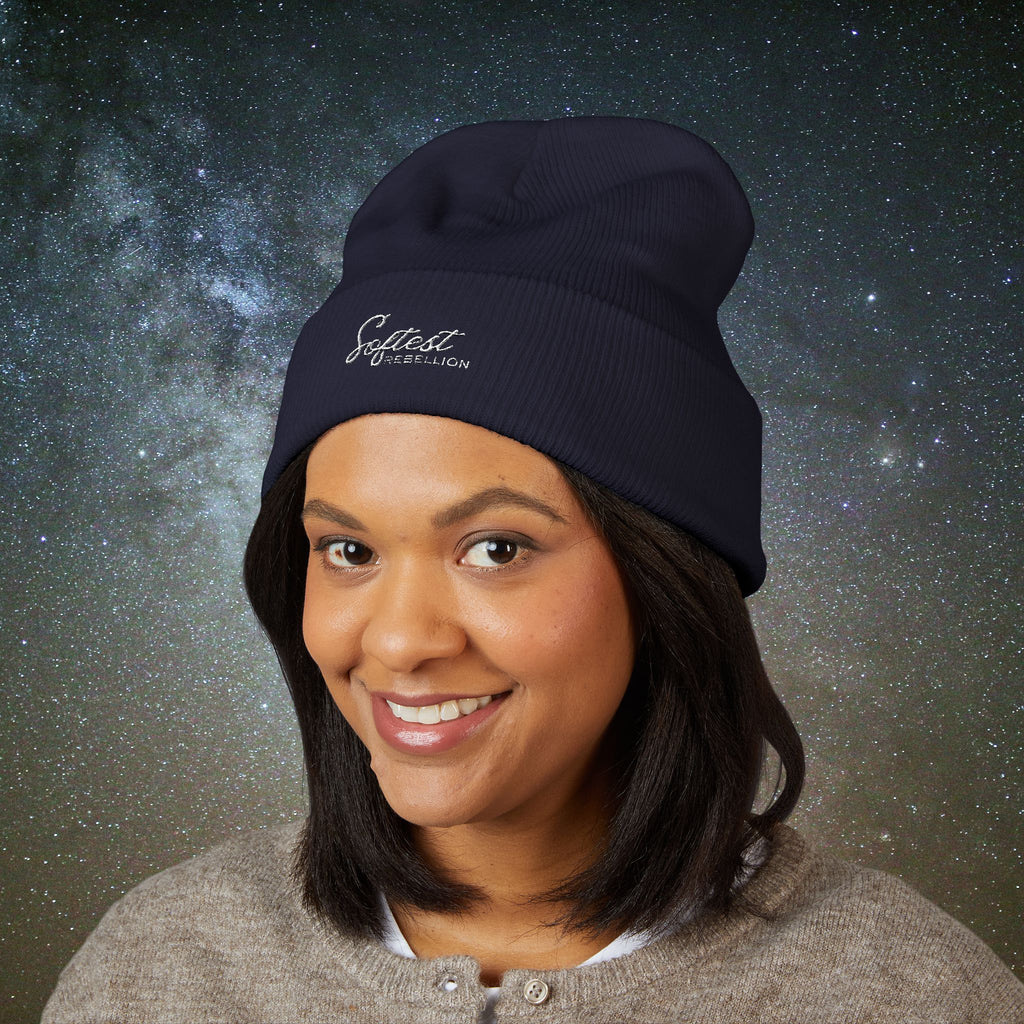 Softest Rebellion™ Minimalist White Embroidered Logo Beanie