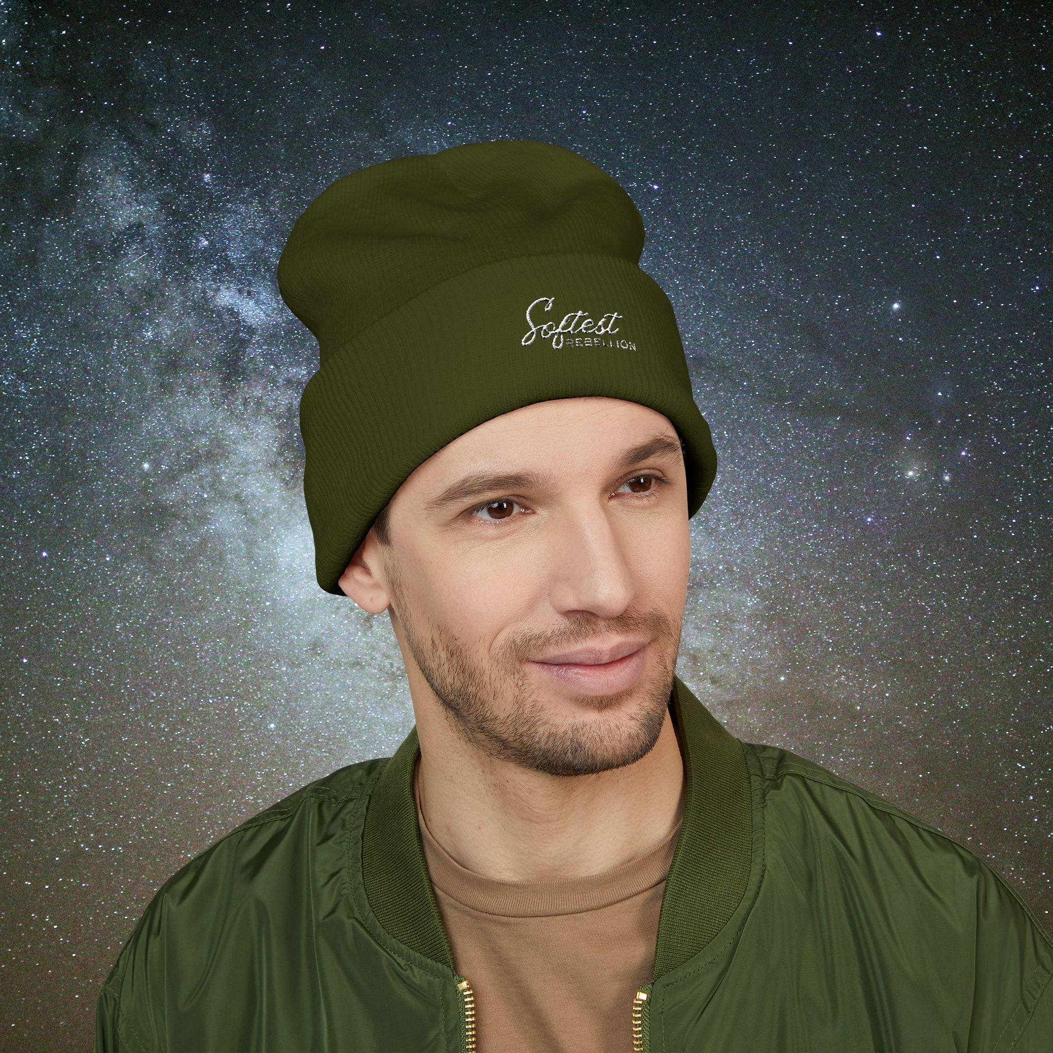 Softest Rebellion™ Minimal White Logo Embroidered Beanie