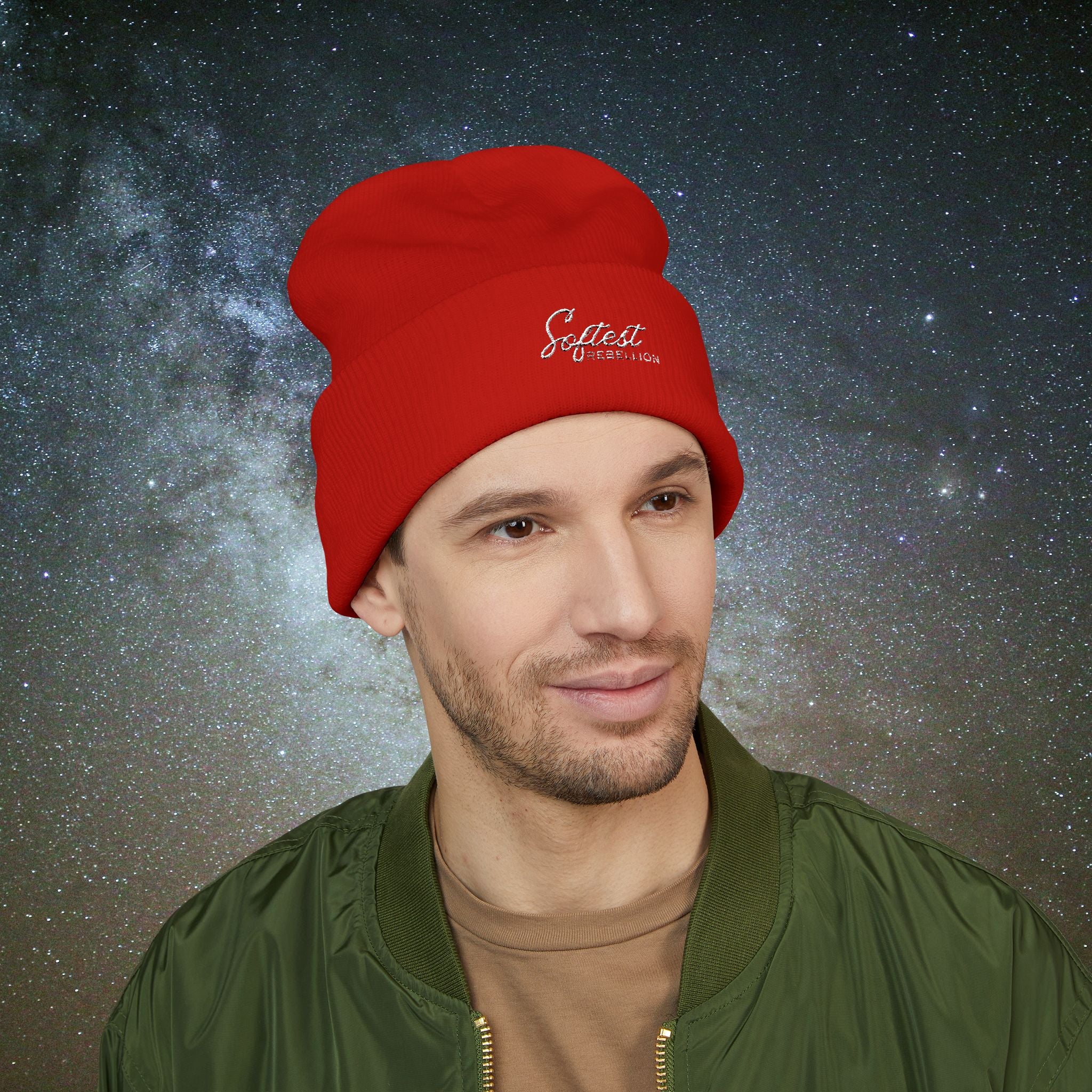 Softest Rebellion™ Minimalist White Embroidered Logo Beanie