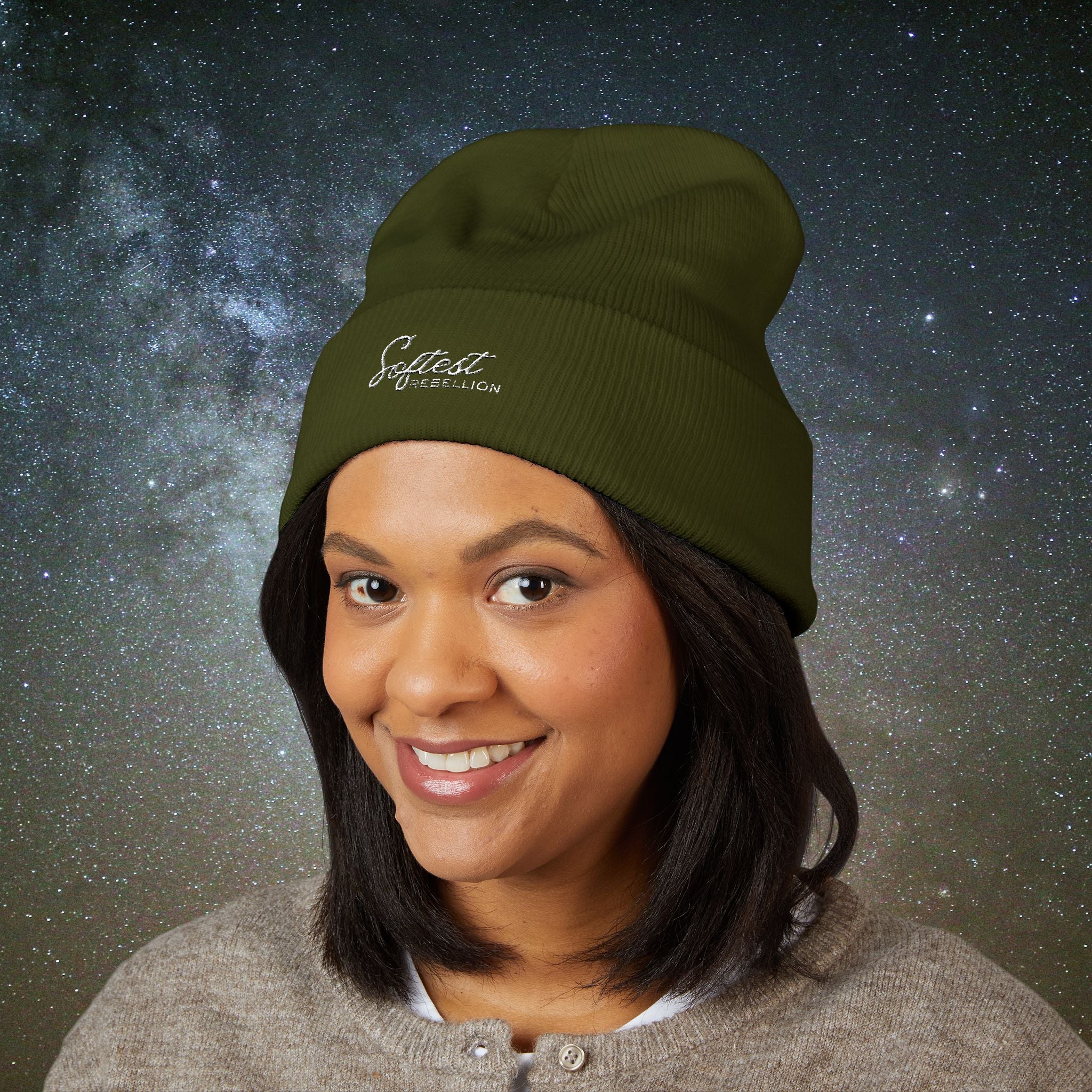 Softest Rebellion™ Minimal White Logo Embroidered Beanie