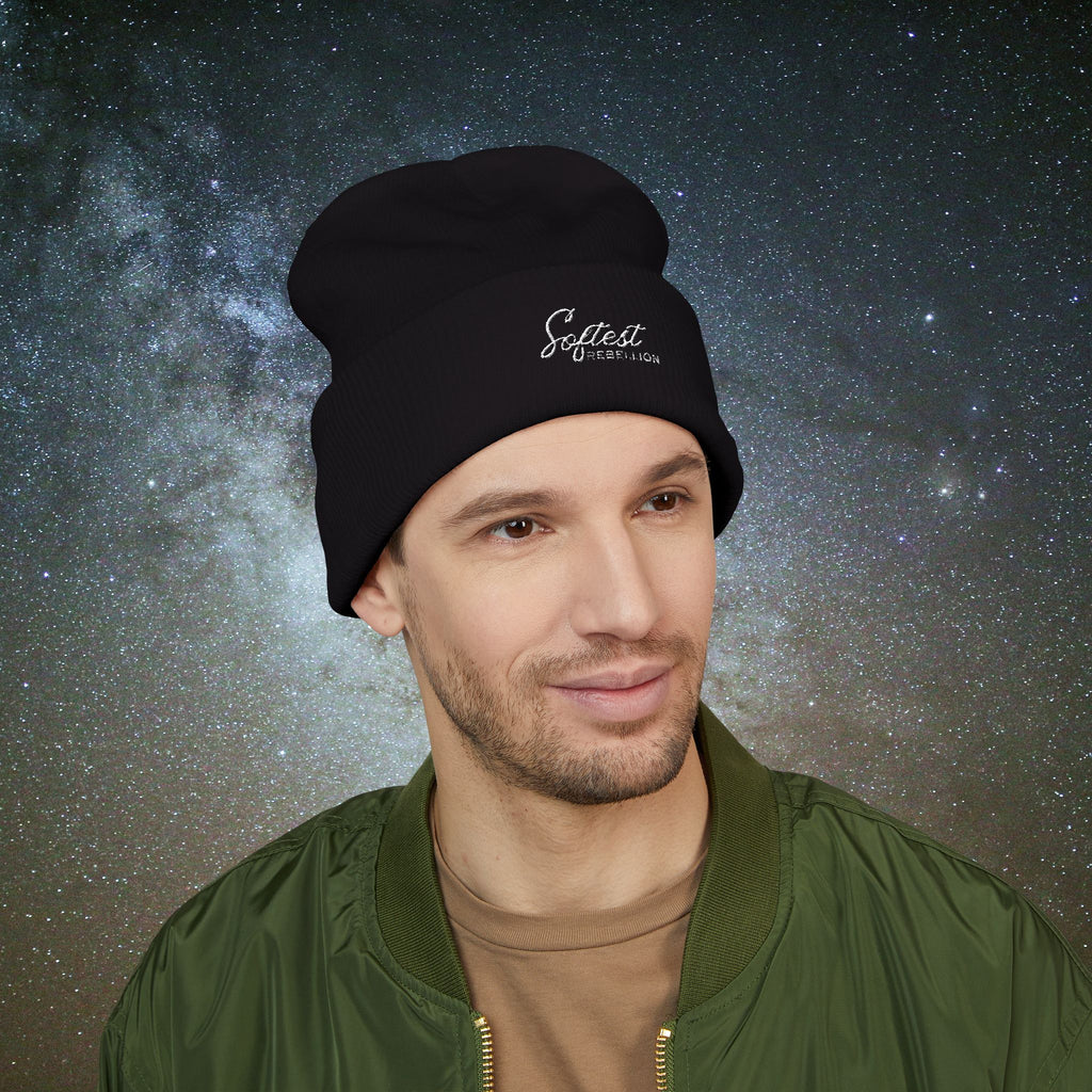Softest Rebellion™ Minimalist White Embroidered Logo Beanie