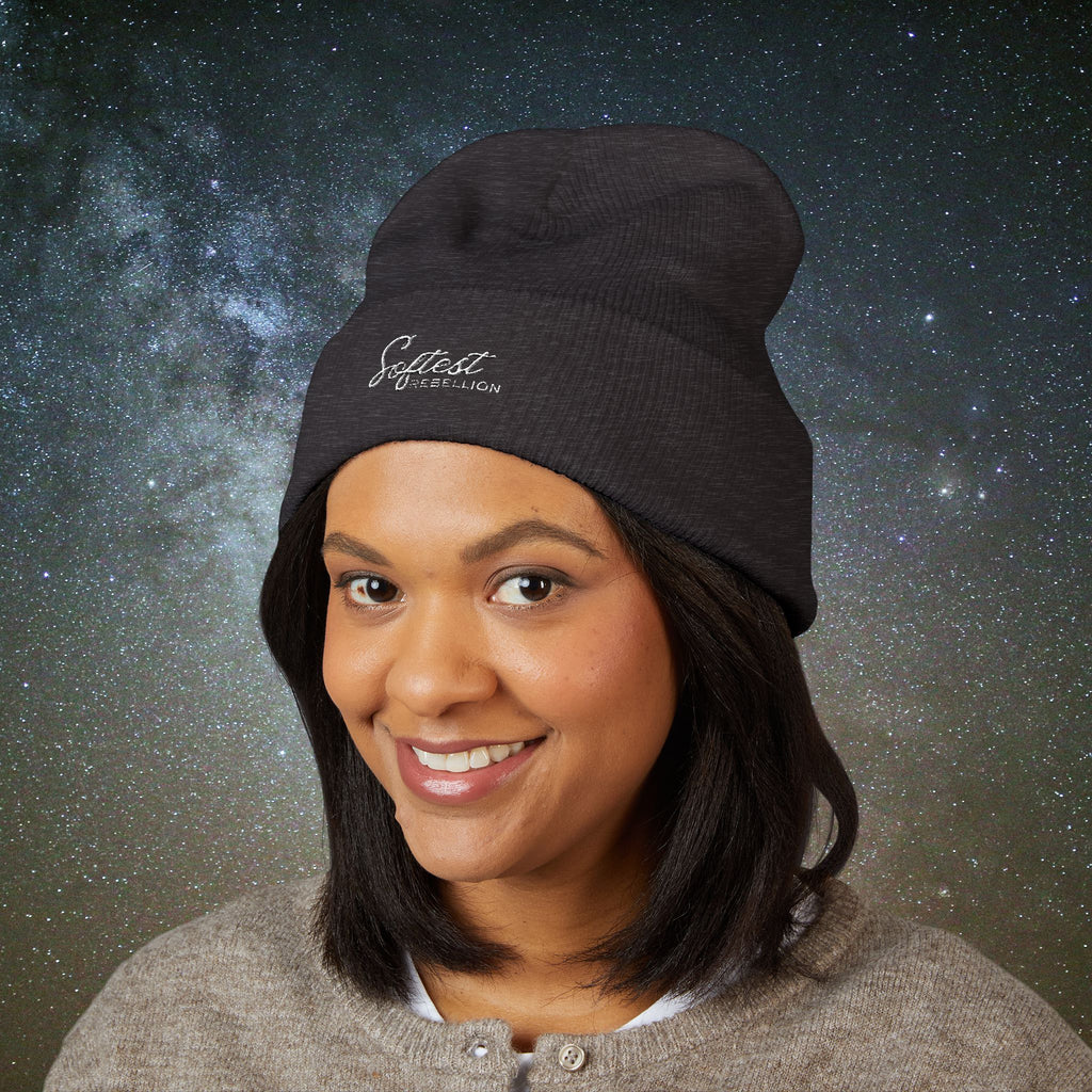 Softest Rebellion™ Minimalist White Embroidered Logo Beanie