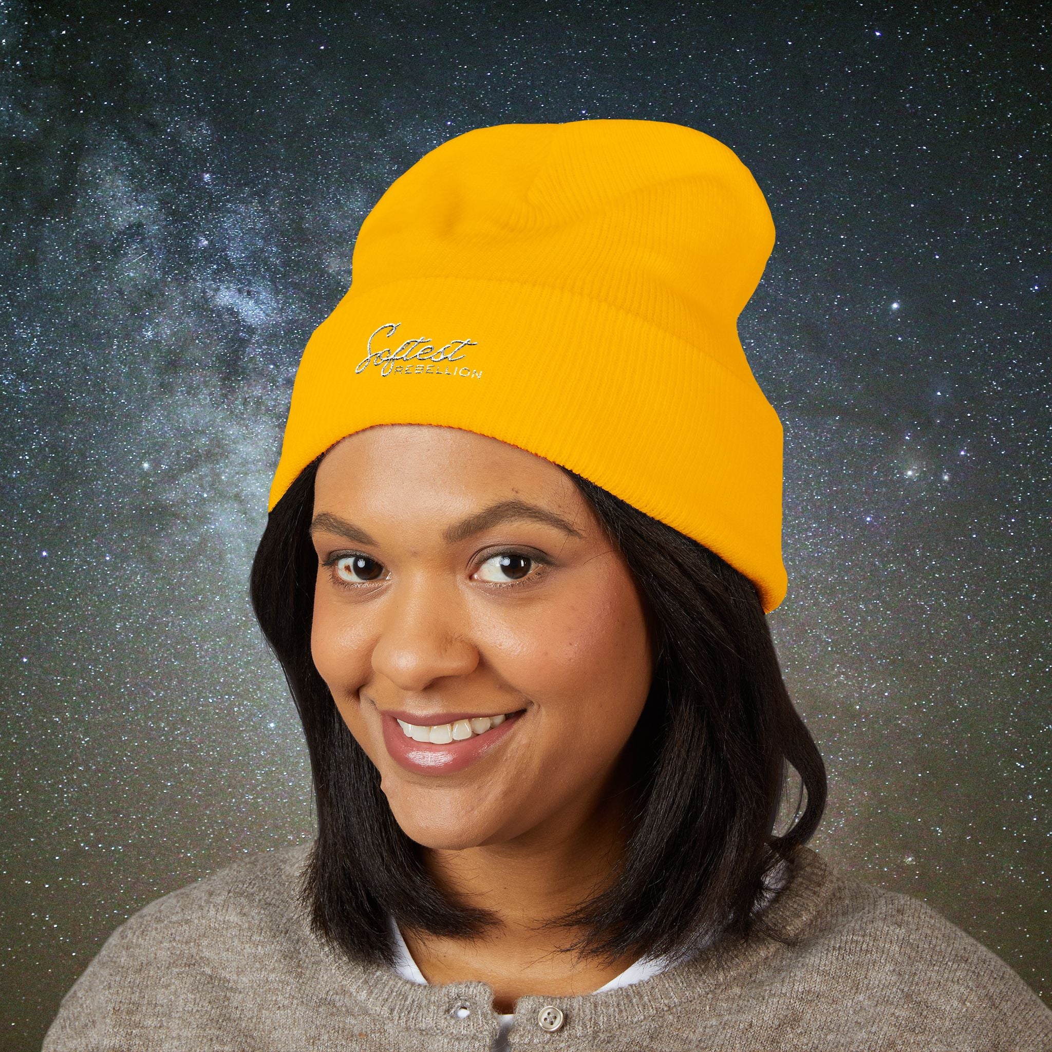 Softest Rebellion™ Minimalist White Embroidered Logo Beanie