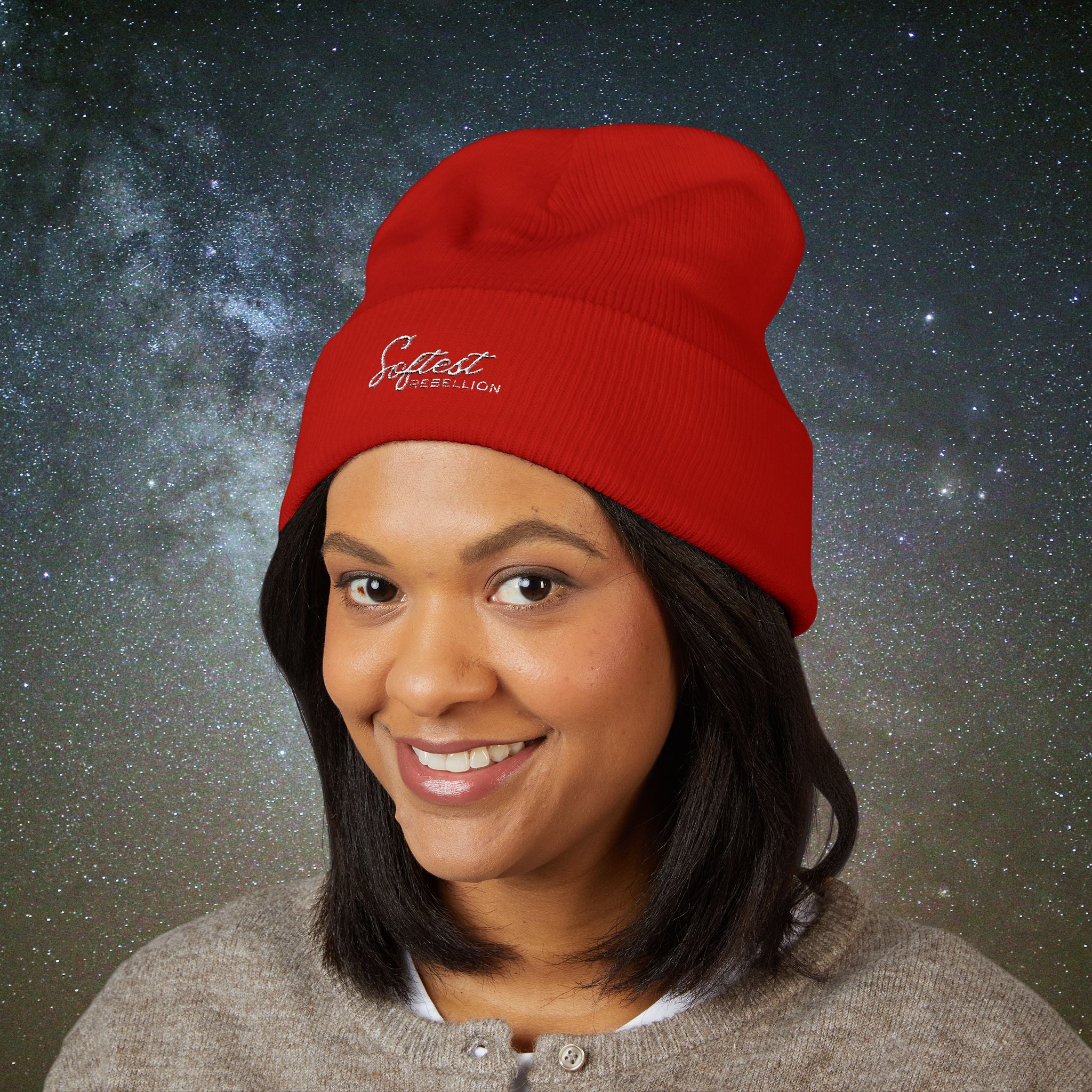 Softest Rebellion™ Minimalist White Embroidered Logo Beanie