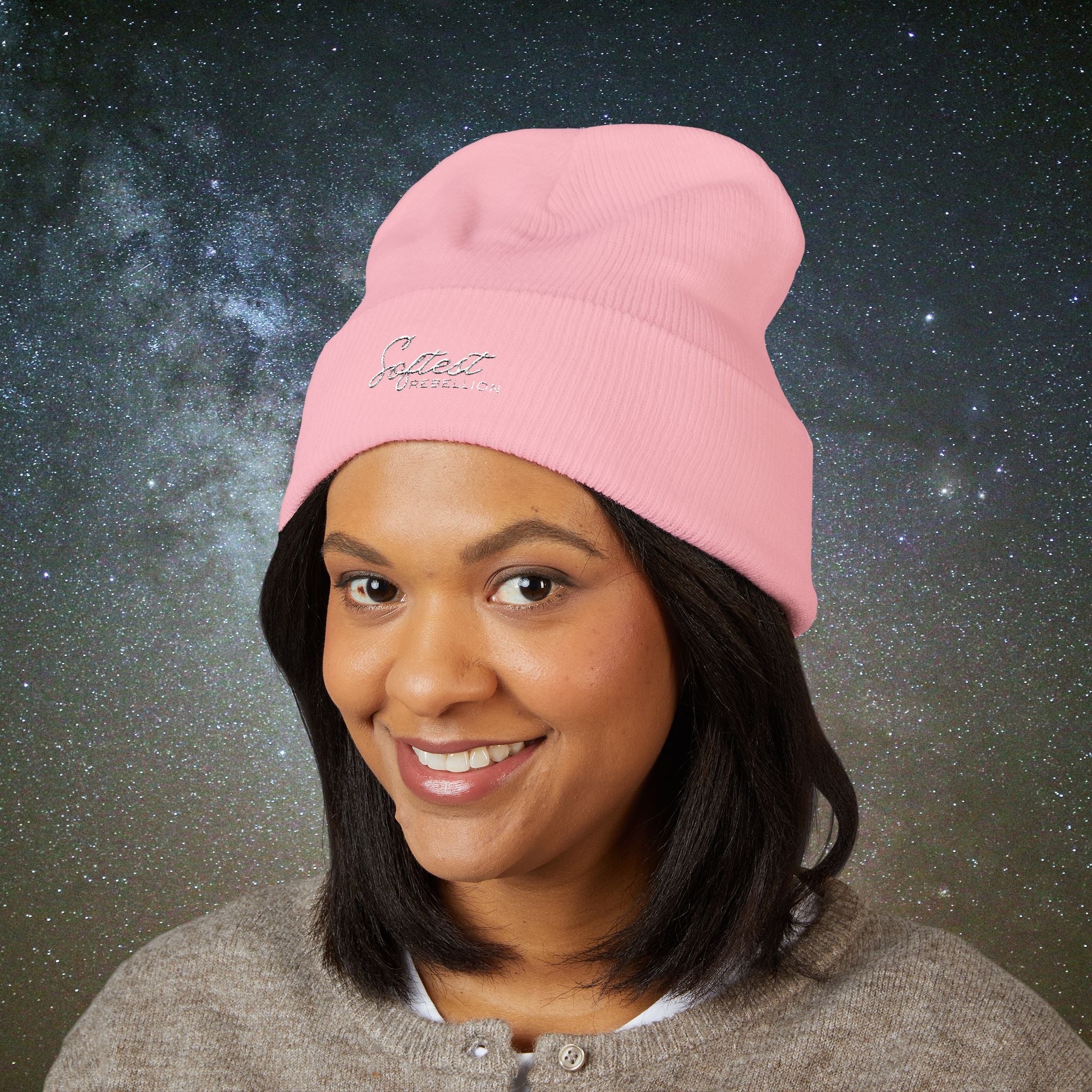 Softest Rebellion™ Minimalist White Embroidered Logo Beanie
