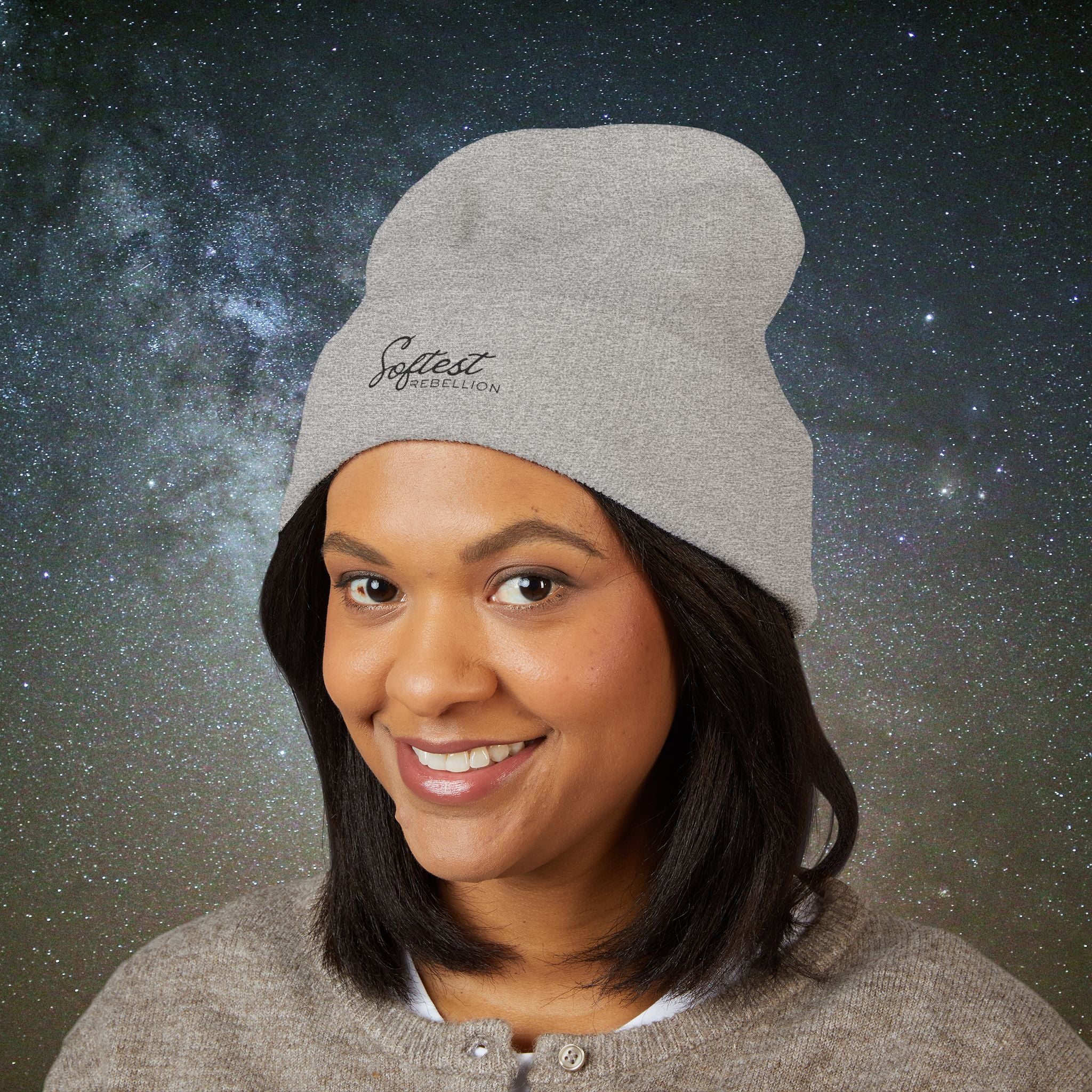 Softest Rebellion™ Minimalist Black Embroidered Logo Beanie