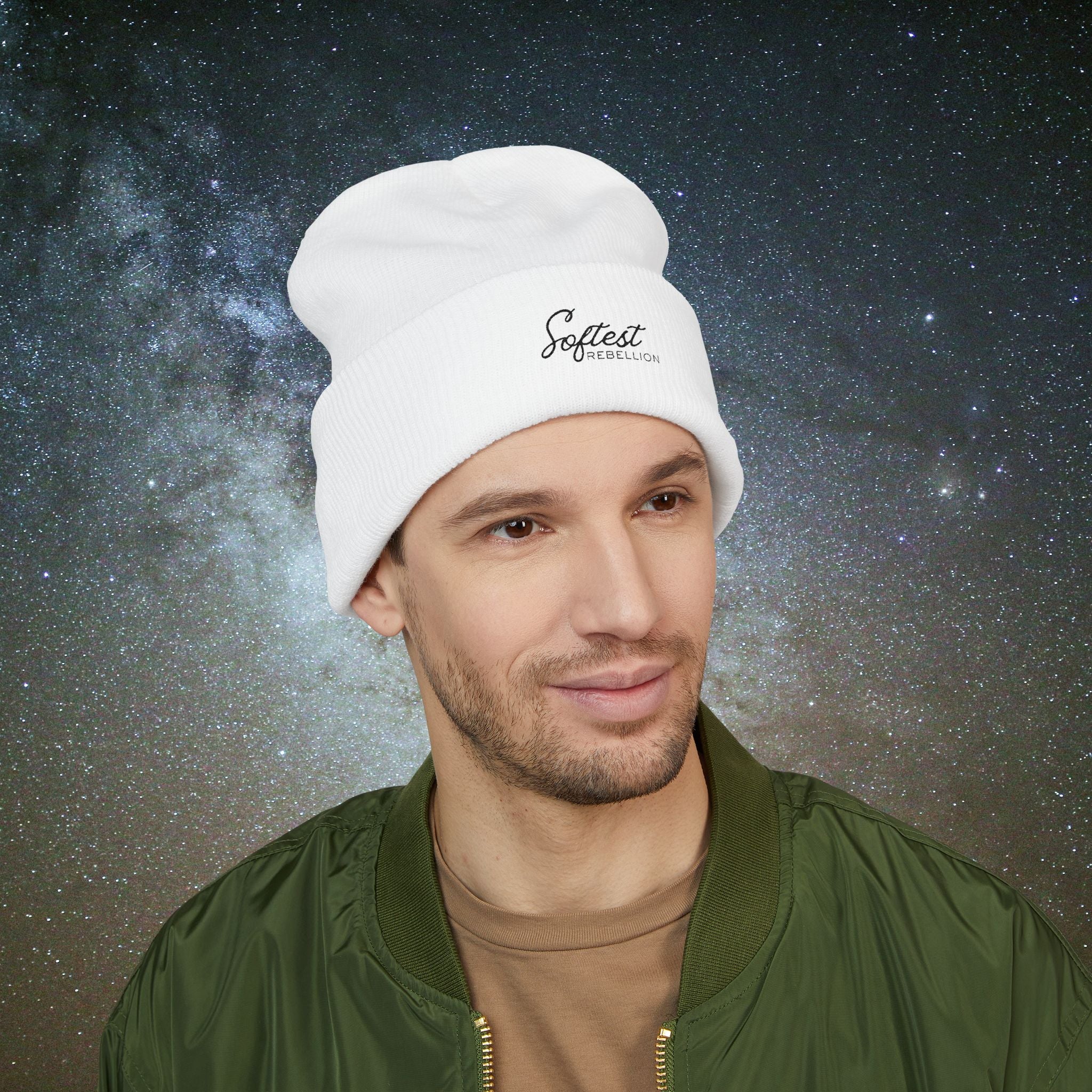 Softest Rebellion™ Minimal Black Logo Embroidered Beanie