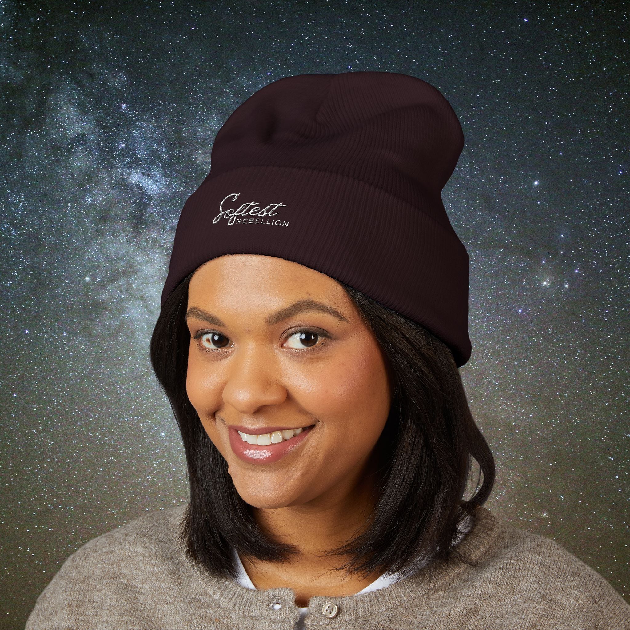 Softest Rebellion™ Minimalist White Embroidered Logo Beanie