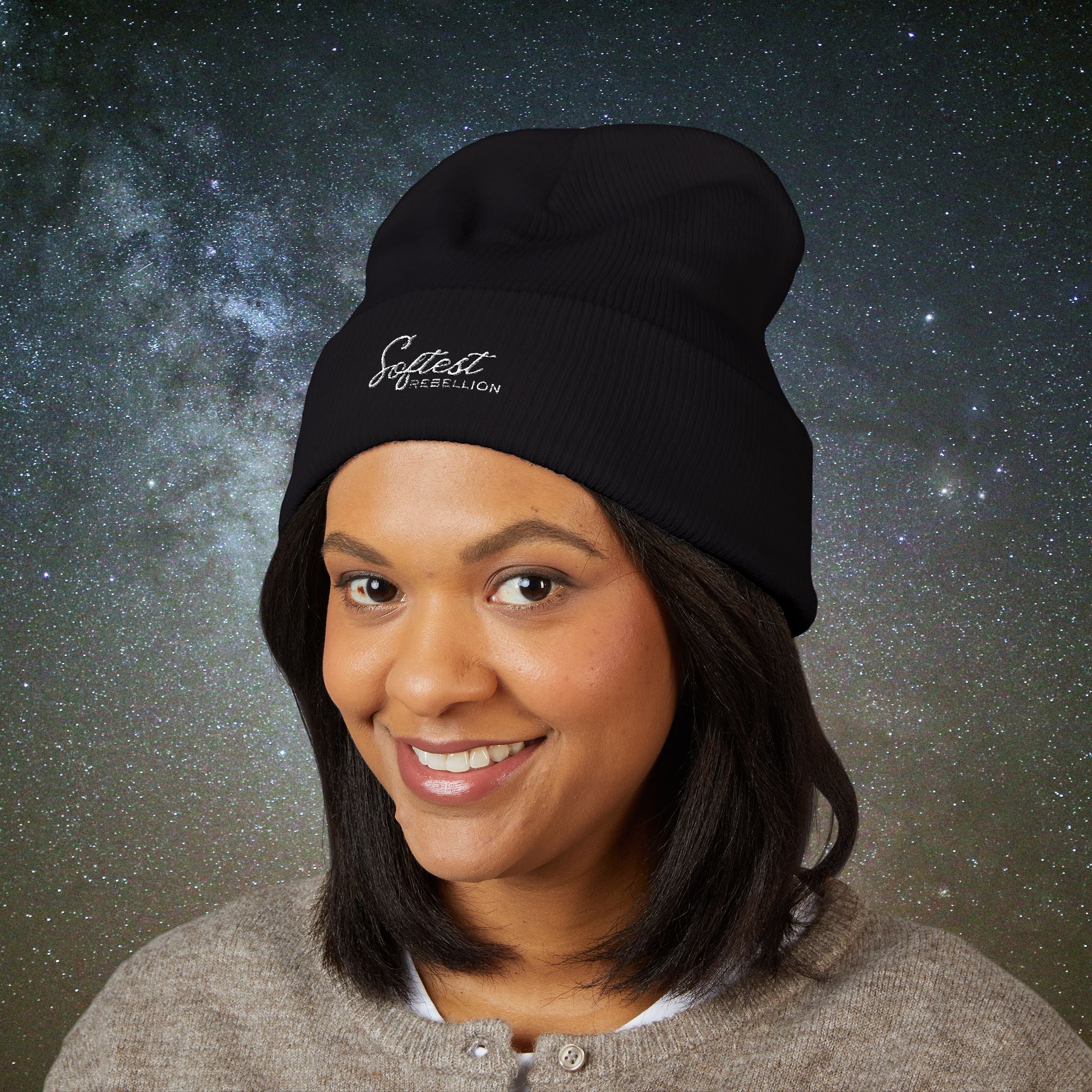 Softest Rebellion™ Minimal White Logo Embroidered Beanie