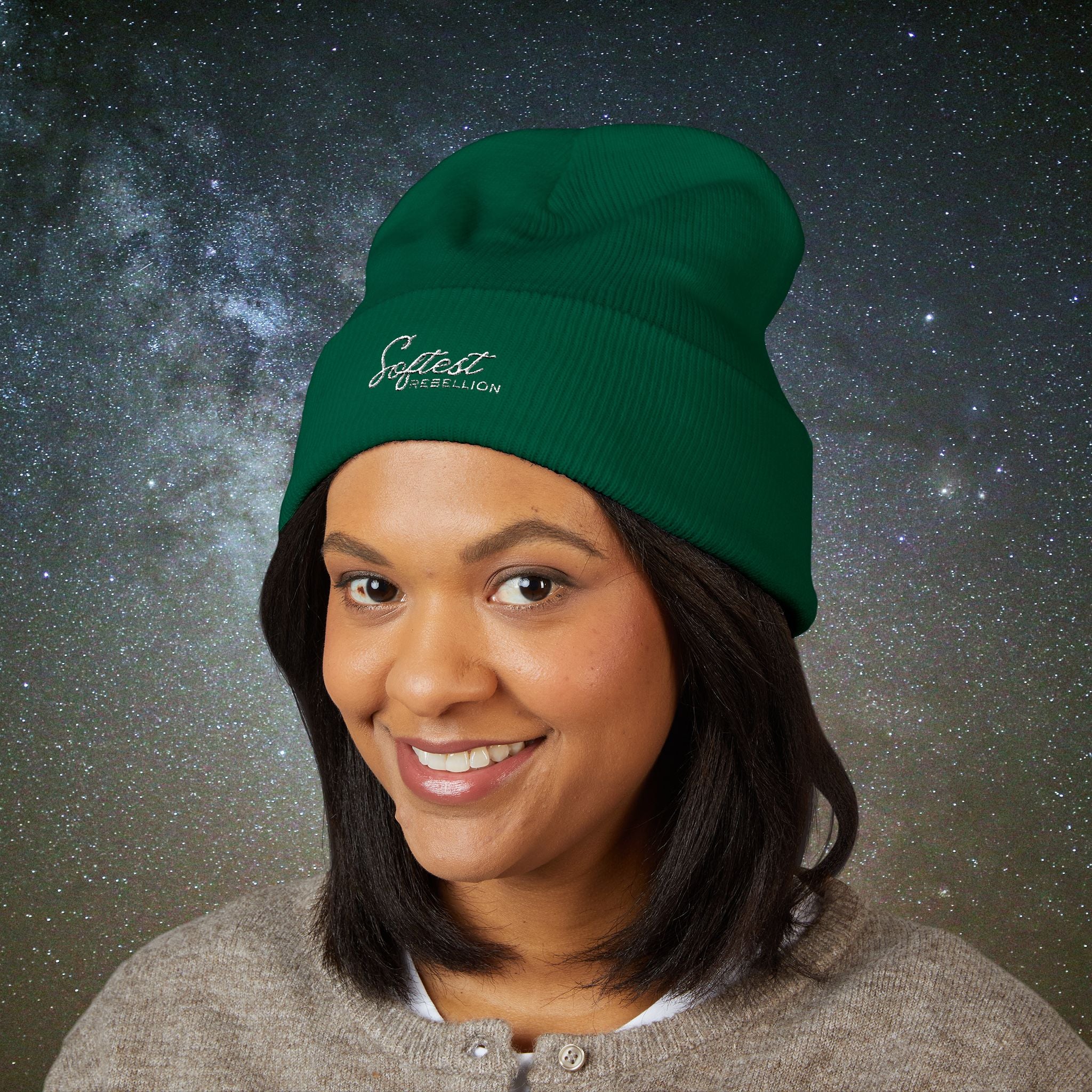 Softest Rebellion™ Minimalist White Embroidered Logo Beanie